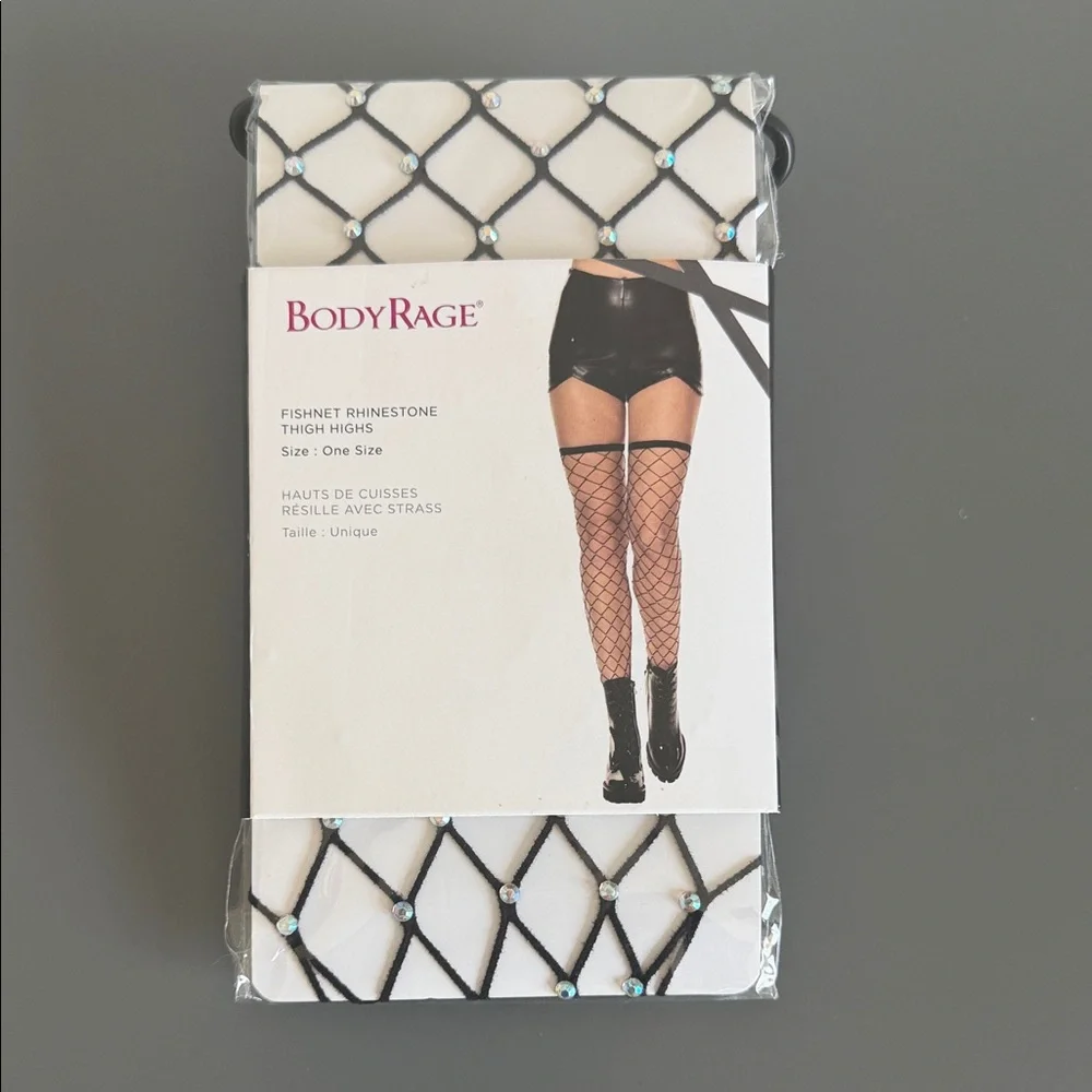 Body Rage Fishnet Rhinestone Thigh Highs - One Size
